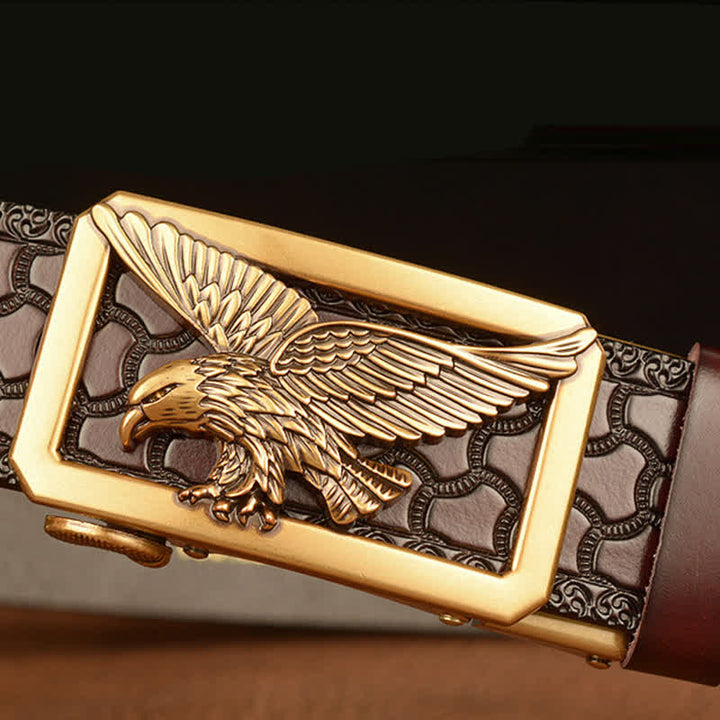 Cintura in pelle con fibbia vintage a forma di aquila cava da uomo