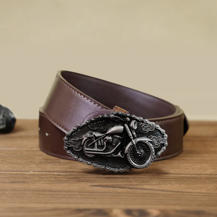 Cintura in pelle con fibbia da motocicletta a forma di locomotiva fai da te da uomo - Argento - Cintura PU marrone (40) - image 7