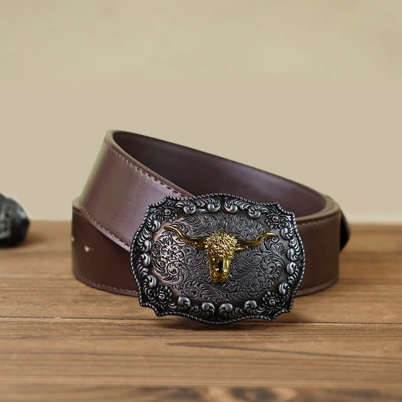 Cintura in pelle fai da te con fibbia in argento anticato Longhorn Bull da uomo