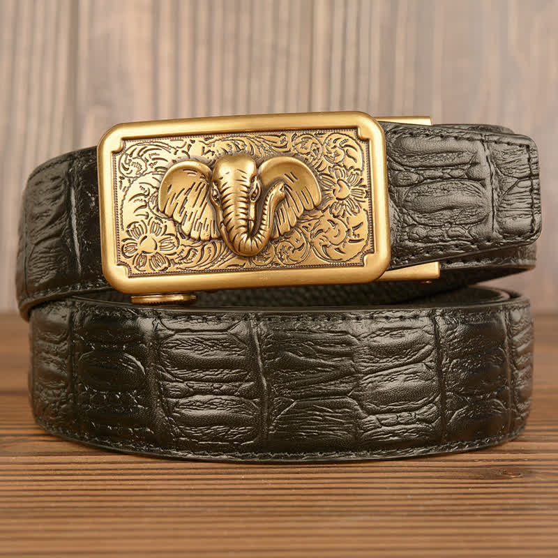 Cintura da uomo in pelle con motivo punk elefante coccodrillo - Oro e nero - Pelle di alligatore - 44 - image 17