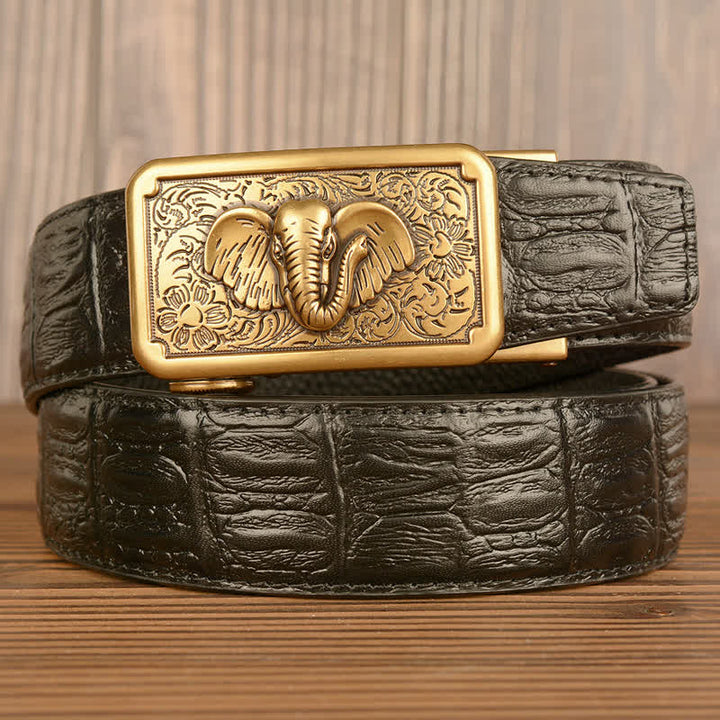 Cintura da uomo in pelle con motivo punk elefante coccodrillo - Oro e nero - Pelle di alligatore - 44 - image 17