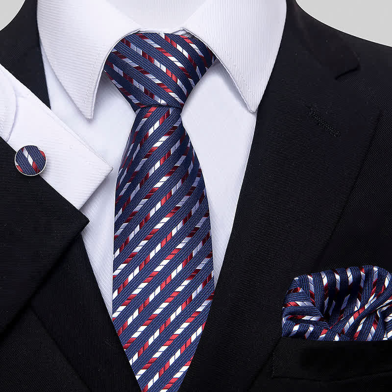Set di 3 cravatte a righe con geometria da uomo