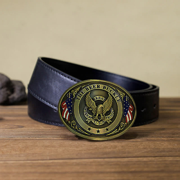 Cintura in pelle con fibbia porta birra creativa fai da te con bandiera USA e aquila da uomo