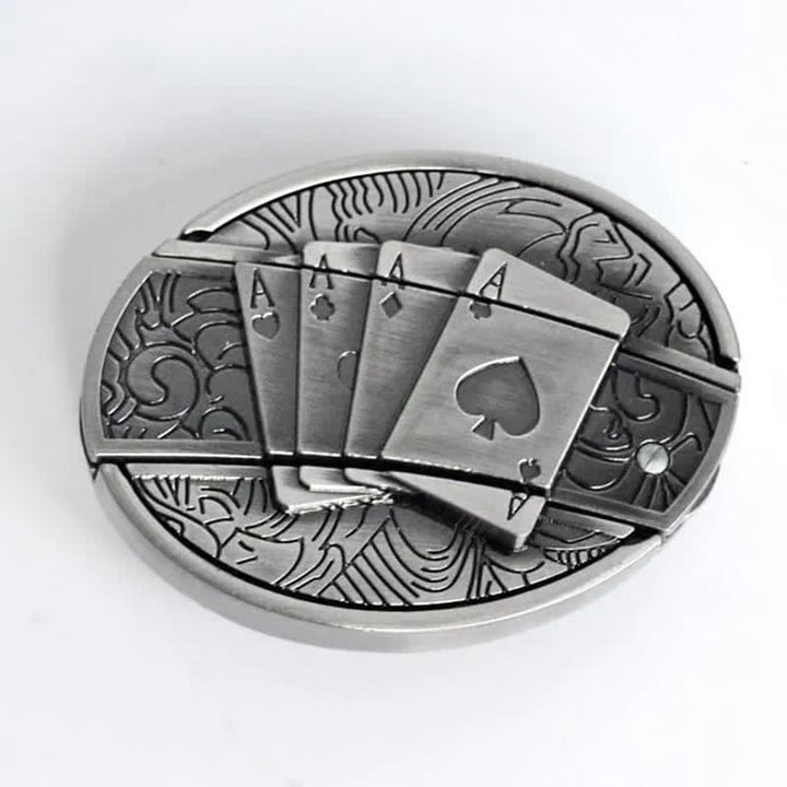 Cintura in pelle da uomo Poker 4 Ace con coltello pieghevole