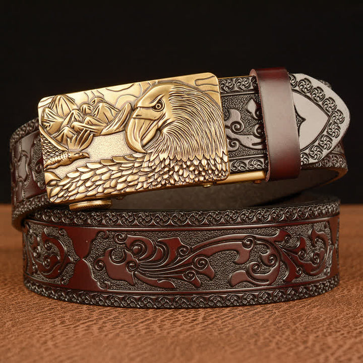 Cintura in pelle da uomo con aquila animale e paesaggio