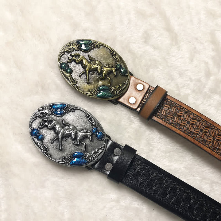 Cintura in pelle sintetica con pietre preziose Double Horses da uomo