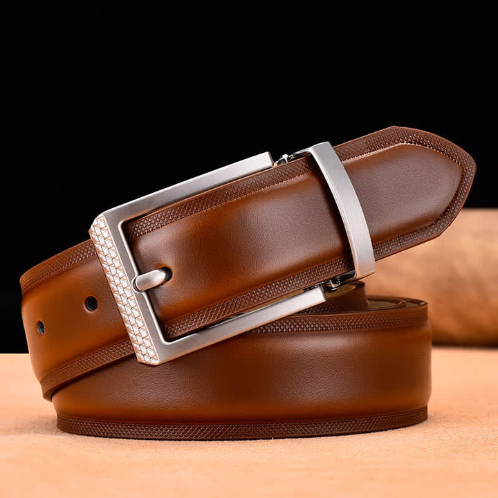 Cintura da uomo in pelle con fibbia nera e argento Noble - Giallo Marrone e Argento - 46 - image 0