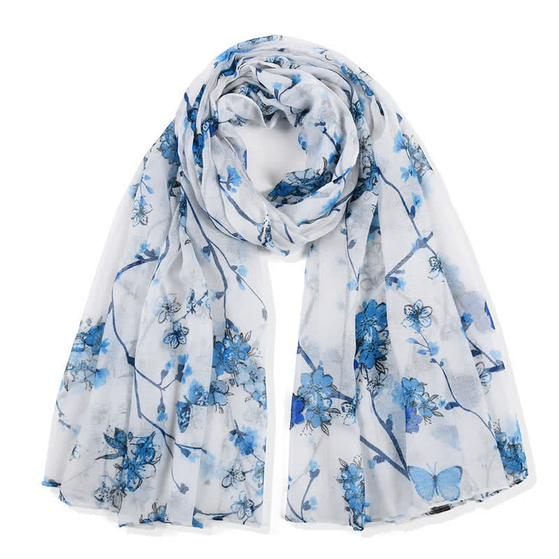 Sciarpa lunga avvolgente con motivo floreale vivace ed elegante da donna - Blu - image 4