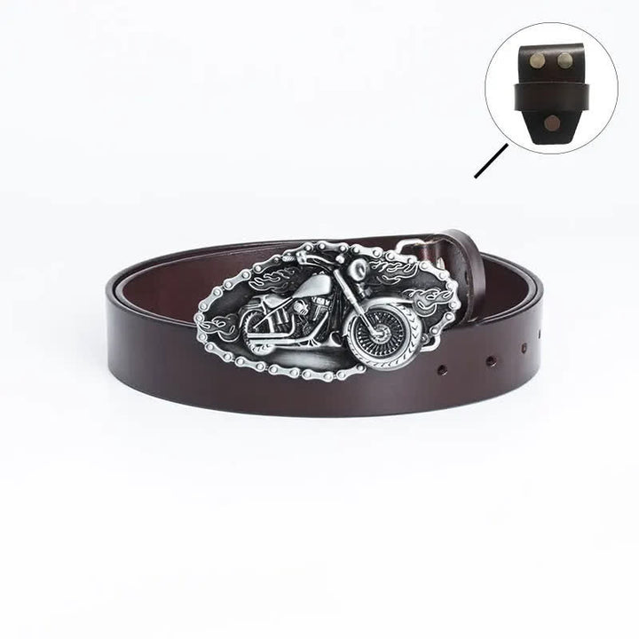 Cintura in pelle da motociclista punk da uomo - Maglietta in pelle - Marrone / Argento - 46 - image 15