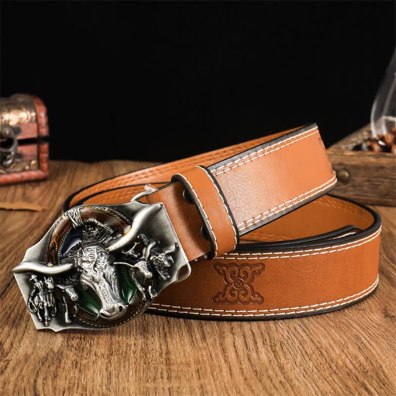 Cintura in pelle con testa di toro dominante da uomo - Stile n. 8 - 38 - image 9