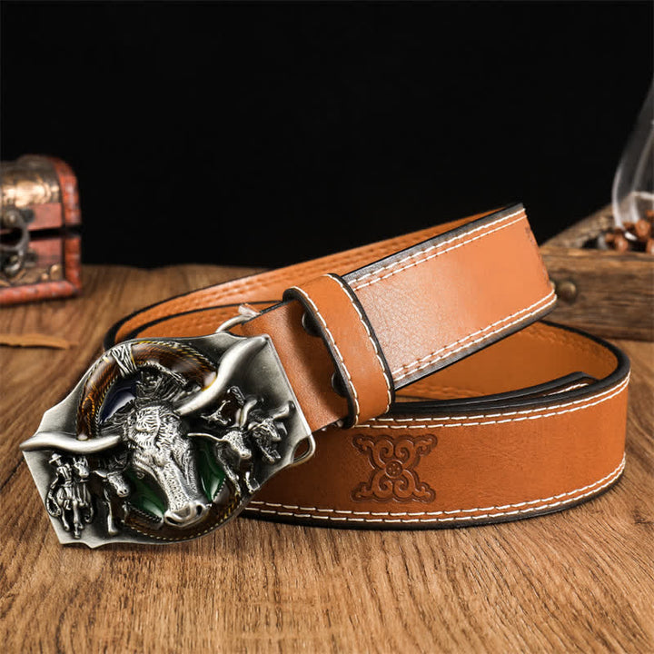 Cintura in pelle con testa di toro dominante da uomo - Stile n. 8 - 38 - image 9