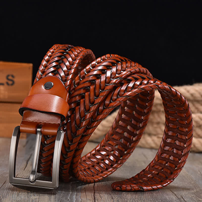 Cintura in pelle intrecciata a mano casual da uomo