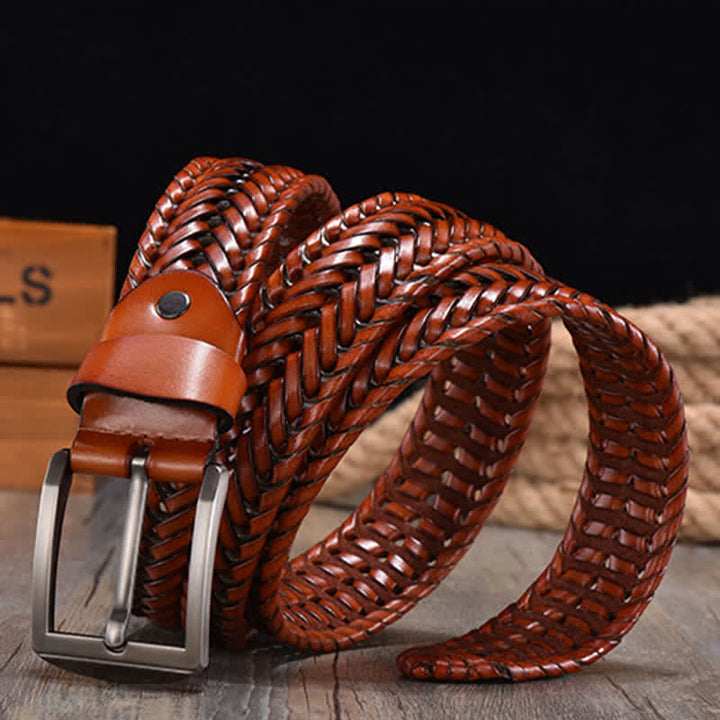 Cintura in pelle intrecciata a mano casual da uomo