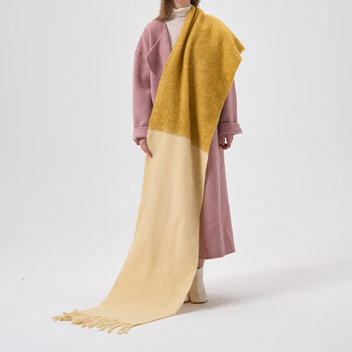 Sciarpa con frange bicolore semplice invernale da donna - Giallo - image 12