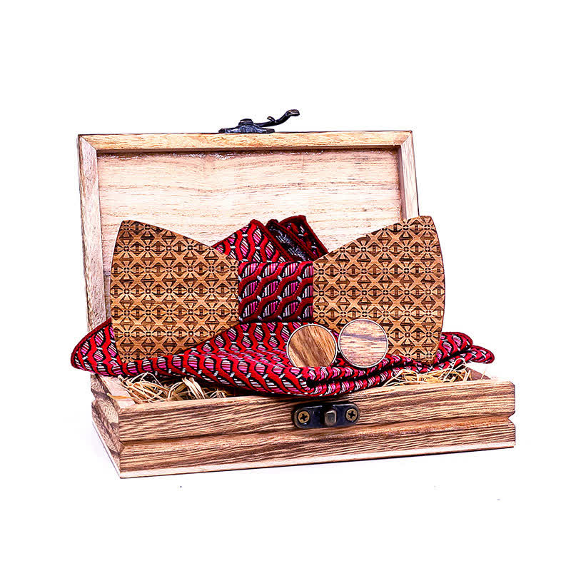 Set di 3 papillon in legno con fiocchi di neve di Natale da uomo - Rosso - image 0