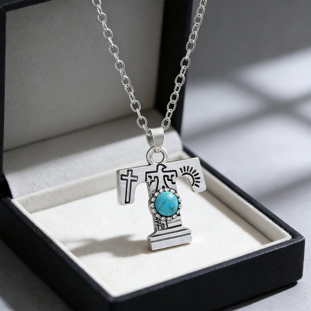 Collana vintage con ciondolo a forma di iniziale turchese - T - image 29