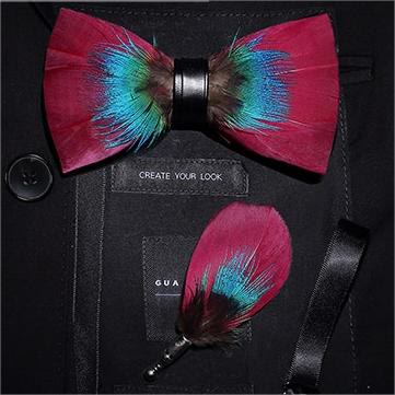 Papillon con piume delicate rosa e blu con spilla da bavero - Rosa e blu - image 0