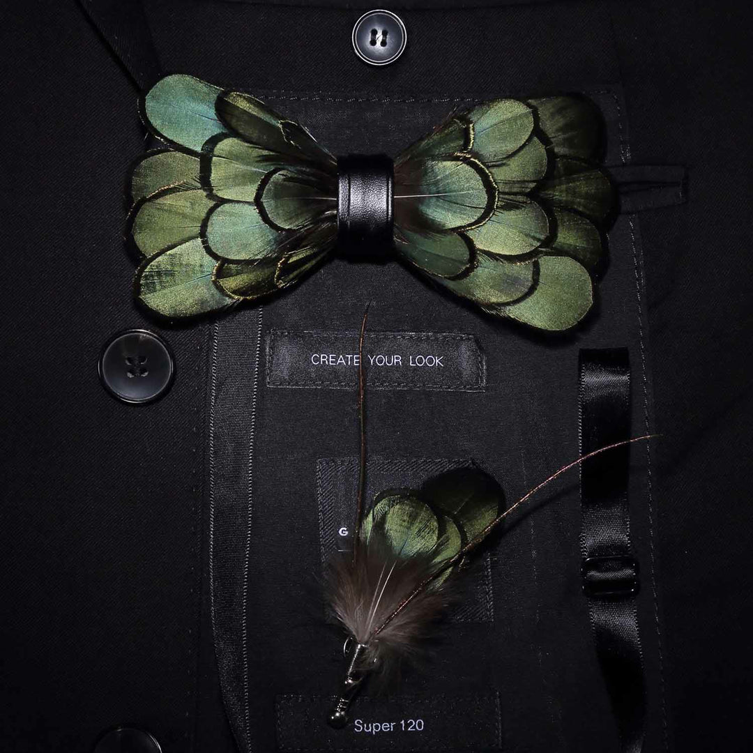 Collezione di papillon con piume classiche verdi - image 4