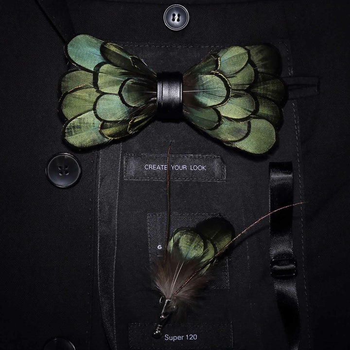 Collezione di papillon con piume classiche verdi - image 4