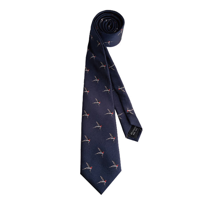 Cravatta da uomo con rondine ricamata in tessuto blu navy - image 4