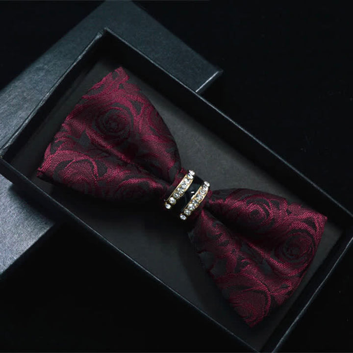 Papillon da uomo con motivo floreale Paisley a righe e strass - Rosa marrone - image 7