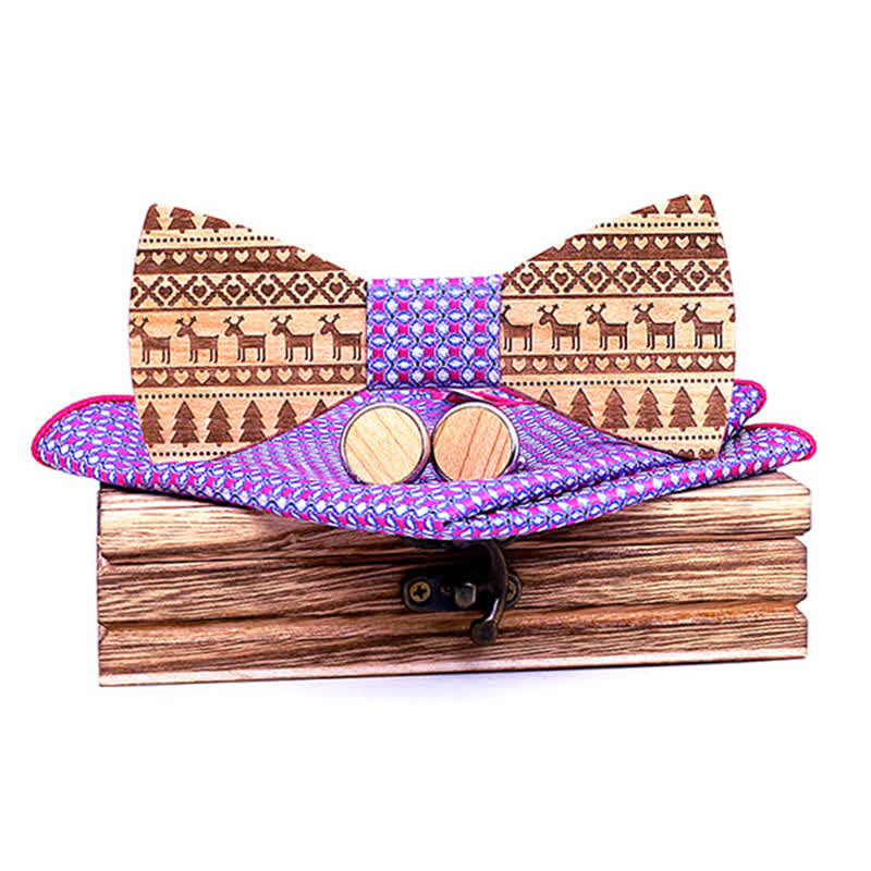 Set di 3 papillon in legno con motivo natalizio da uomo - Viola - image 10