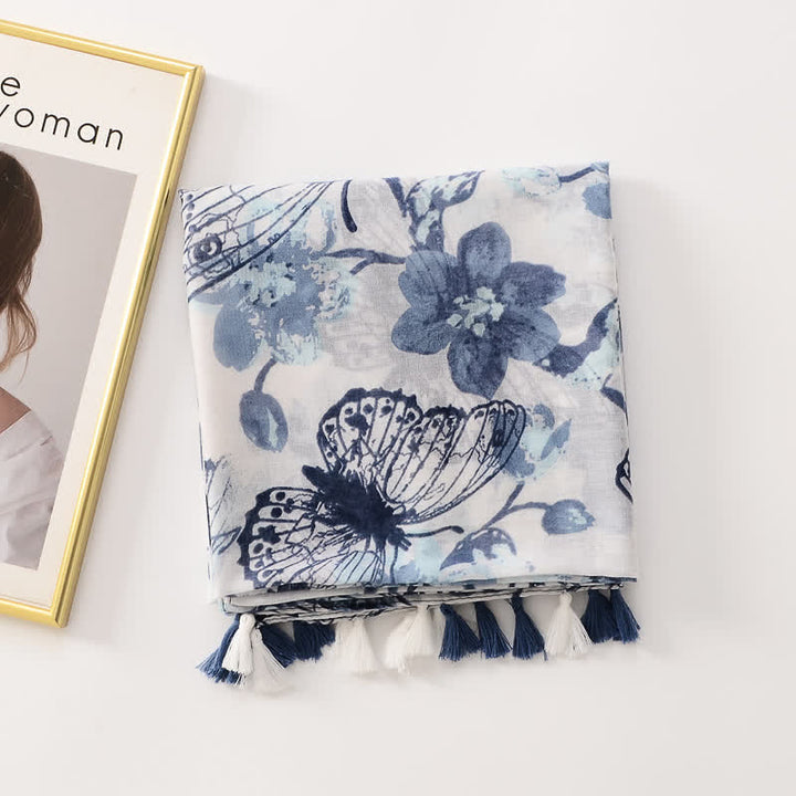 Sciarpa sottile con nappe floreali a farfalla da donna
