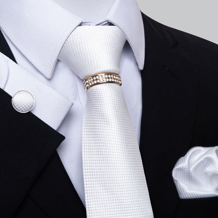 Set di 4 cravatte da uomo a micro-quadri con anello per cravatta - Bianco - image 8