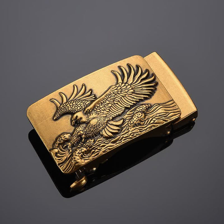 Cintura in pelle con fibbia automatica fai da te Eagle Spread Wings da uomo - Oro antico - Senza cintura - image 6