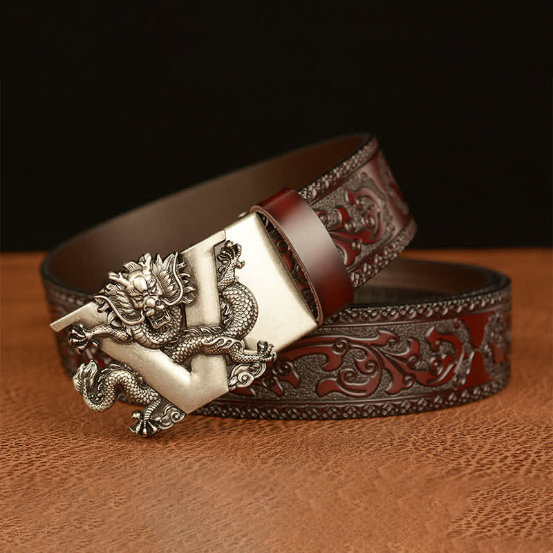 Cintura in pelle con goffratura a forma di drago con lettera V da uomo - image 15