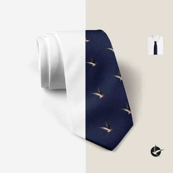 Cravatta da uomo con rondine ricamata in tessuto blu navy