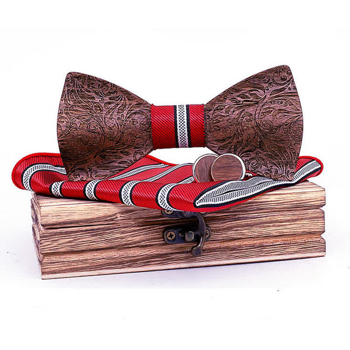 Set di 3 papillon in legno con motivo Paisley in noce nero da uomo