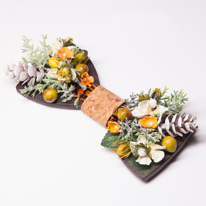 Papillon in legno vintage da uomo con bouquet di foresta