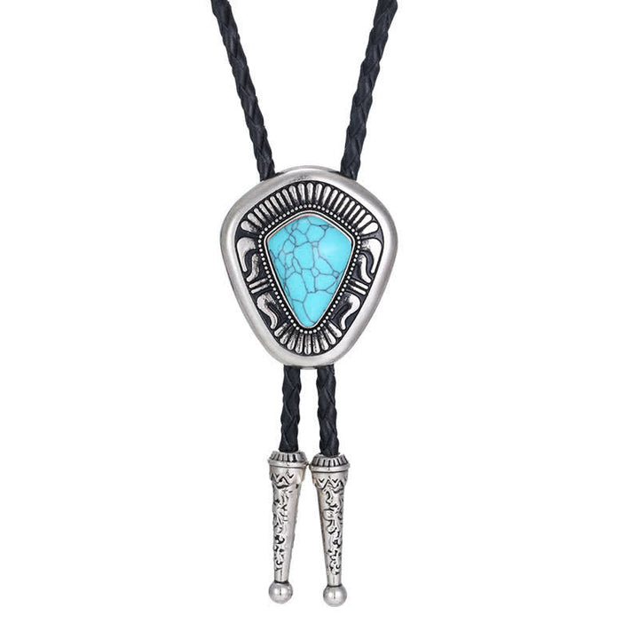 Cravatta Bolo speciale geometrica in pietra turchese blu agata
