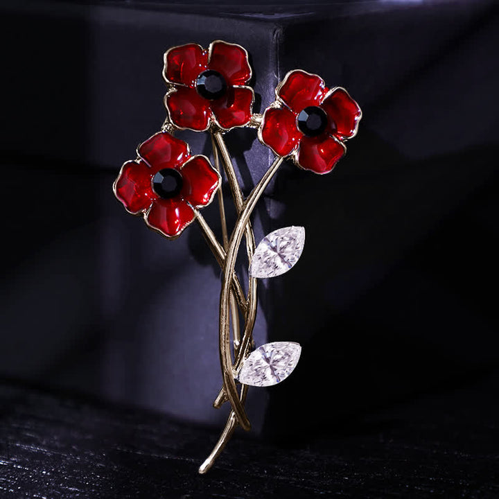 Spilla unisex a forma di mazzo di papaveri rossi - Oro - image 0