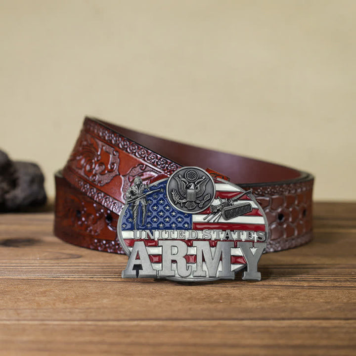 Cintura in pelle con fibbia dell'esercito americano fai da te da uomo