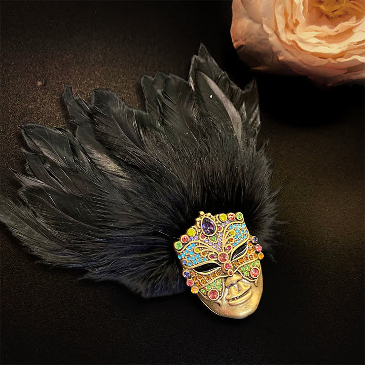 Spilla con piuma maschera tribù primitive - Maschera - image 0