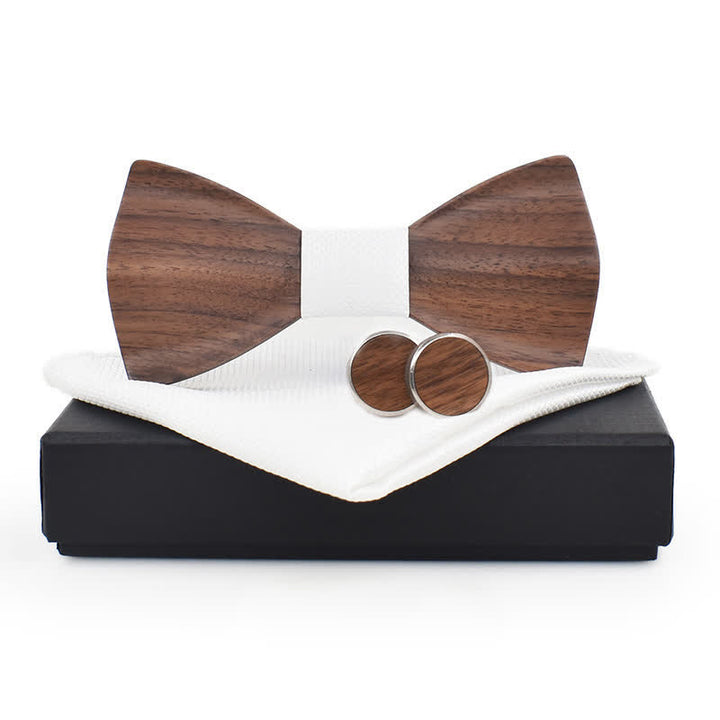 Set di 3 papillon in legno a scacchi semplici da uomo
