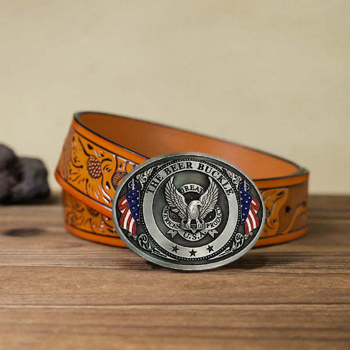 Cintura in pelle con fibbia porta birra creativa fai da te con bandiera USA e aquila da uomo