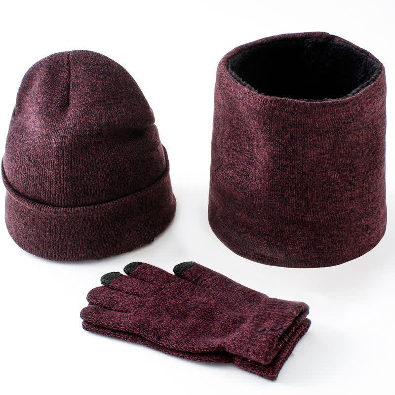 Set di 3 caldi cappelli, sciarpe e guanti touchscreen