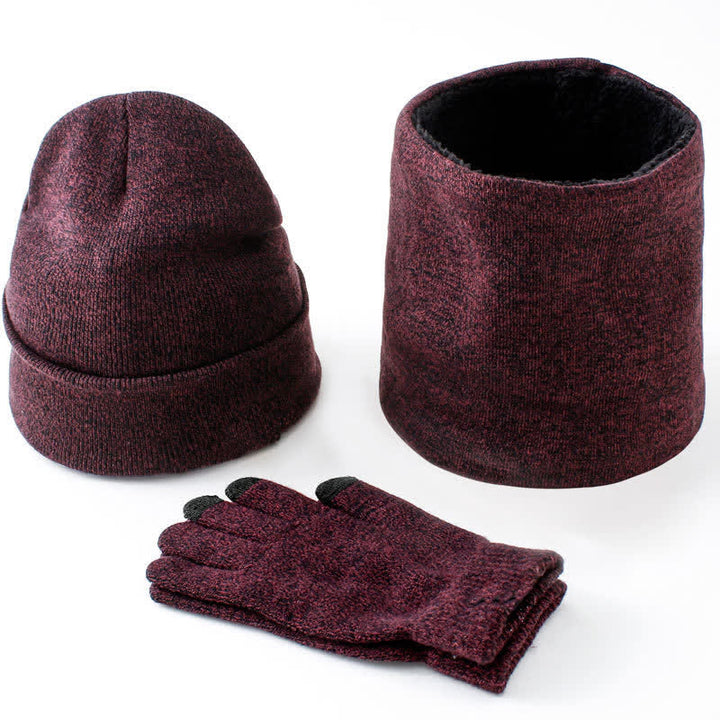 Set di 3 caldi cappelli, sciarpe e guanti touchscreen
