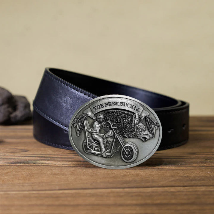 Cintura in pelle con fibbia porta birra creativo fai da te per motocicletta da uomo - Argento - Cintura PU nera (40) - image 8