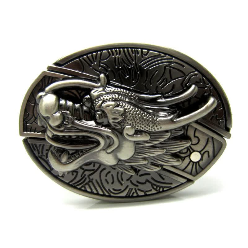 Cintura in pelle vintage da uomo con drago 3D e coltello pieghevole