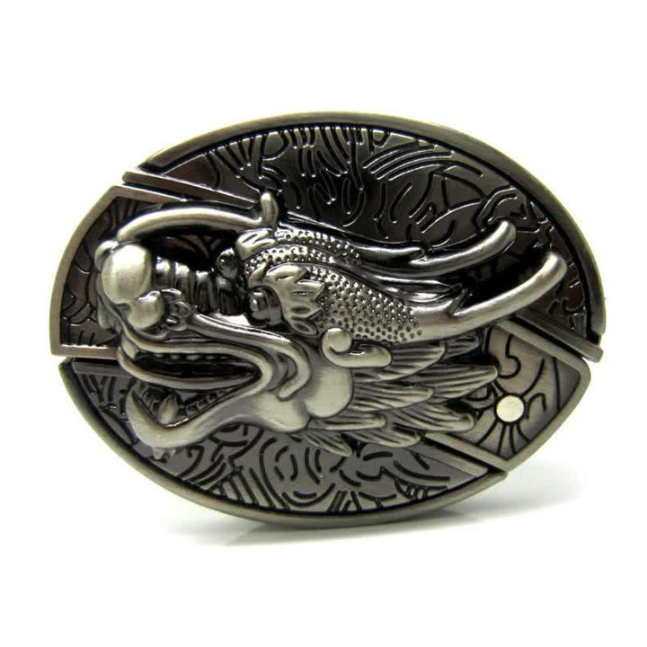 Cintura in pelle vintage da uomo con drago 3D e coltello pieghevole