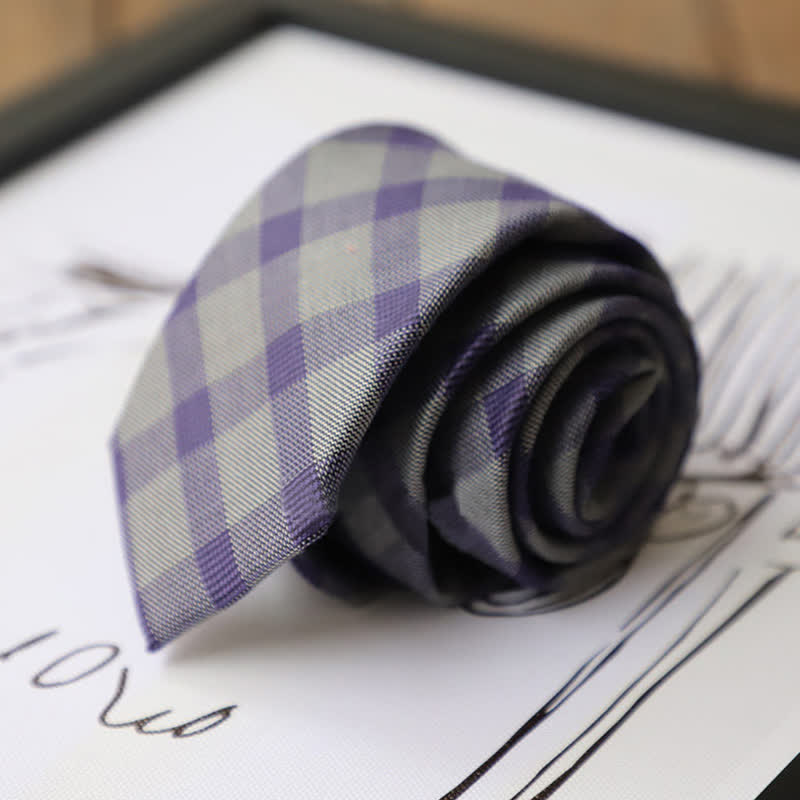 Cravatta a quadri bicolore in stile preppy da uomo - Viola - image 2