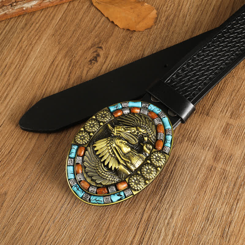 Cintura in pelle turchese con motivo boho indiano da uomo - image 7