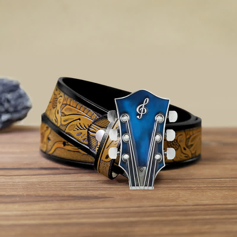 Cintura in pelle con fibbia per paletta di chitarra musicale fai da te da uomo