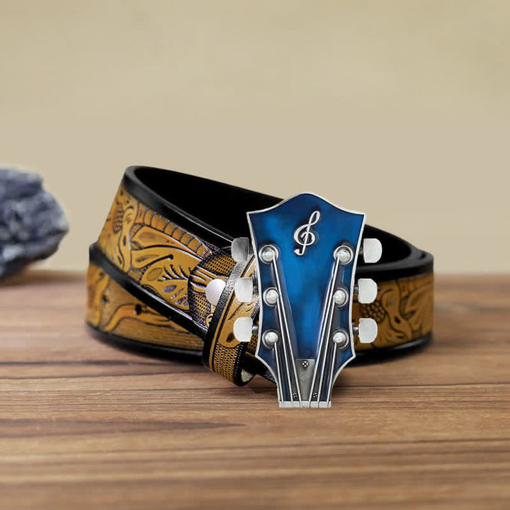 Cintura in pelle con fibbia per paletta di chitarra musicale fai da te da uomo