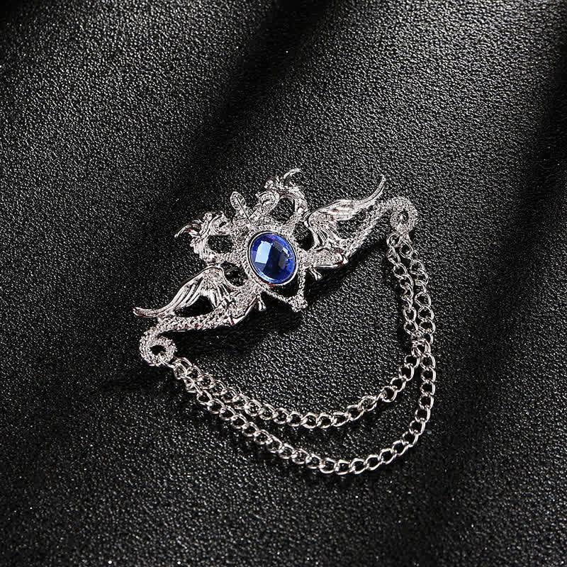 Spilla con nappa di cristallo drago vintage da uomo - Blu e argento - image 1