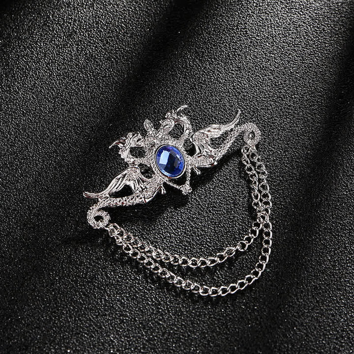 Spilla con nappa di cristallo drago vintage da uomo - Blu e argento - image 1